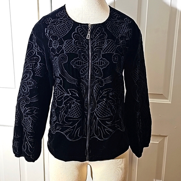 Adore‎ enbroidery black velvet jacket. Zip up small. Punk, goth, 90's Y2K - Picture 1 of 10